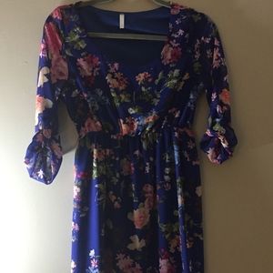 PinkBlush Maternity Blue Tea Floral Chiffon Dress